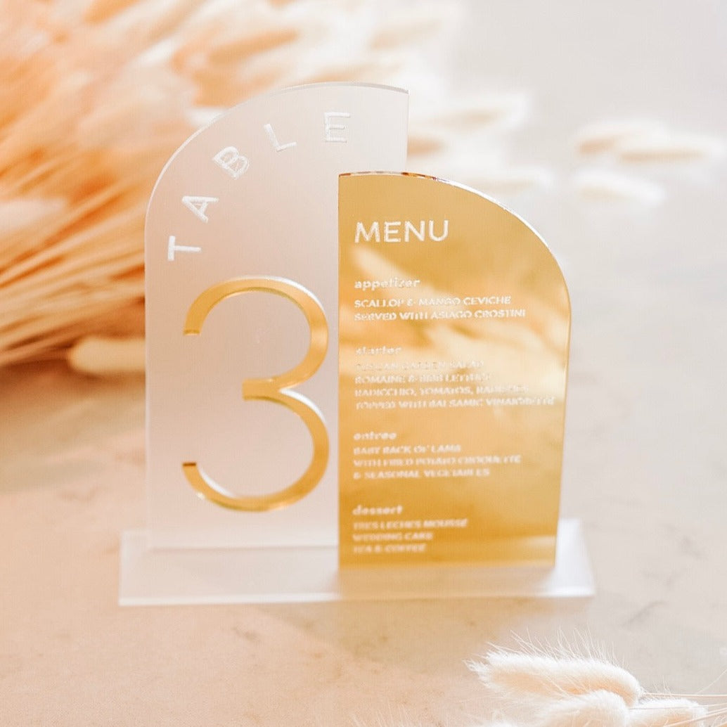 Table Numbers with Menu | Acrylic Wedding Table Numbers – Blushing Bean ...