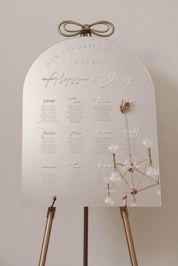 Arch Acrylic Mirror Seating Chart – Blush and Lumber